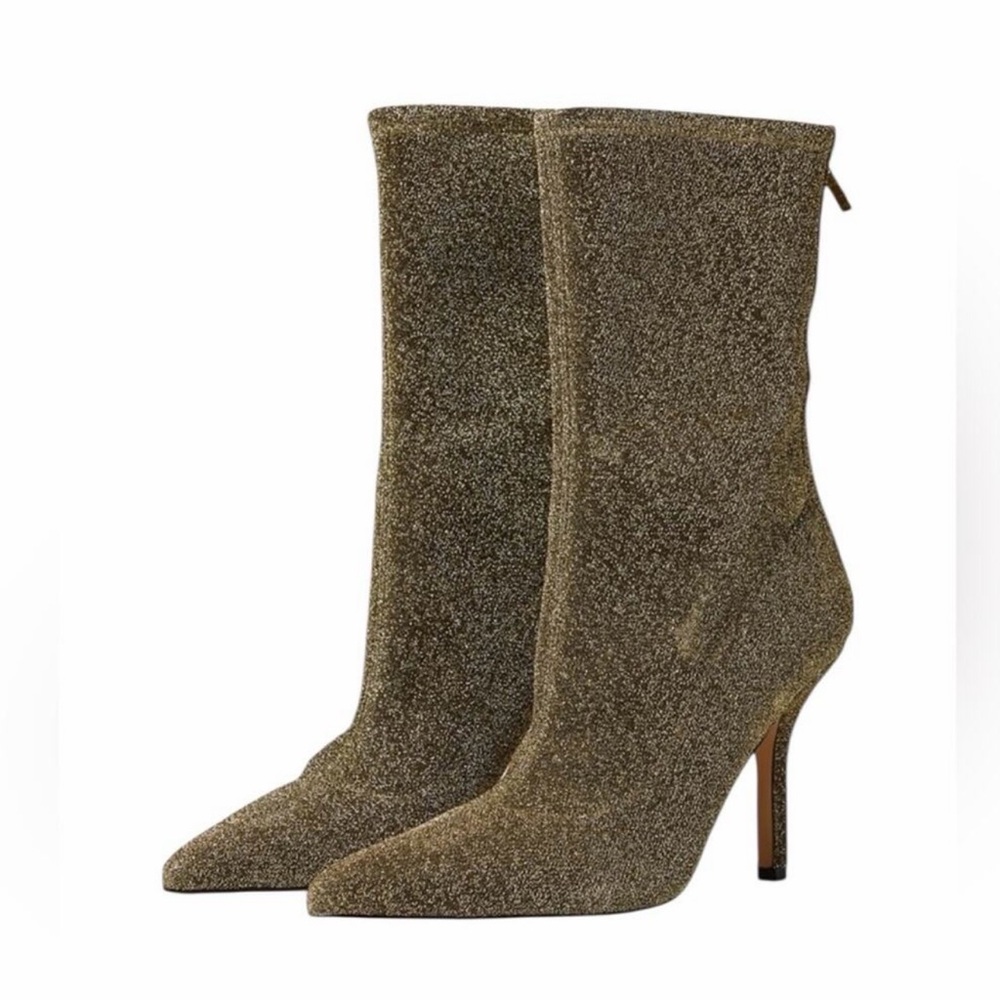 Marc Fisher Gold Glitter Heeled Boots